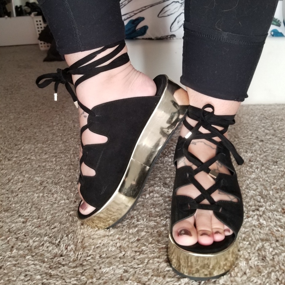 Forever21 Gold Platform Lace-Up Sandal
